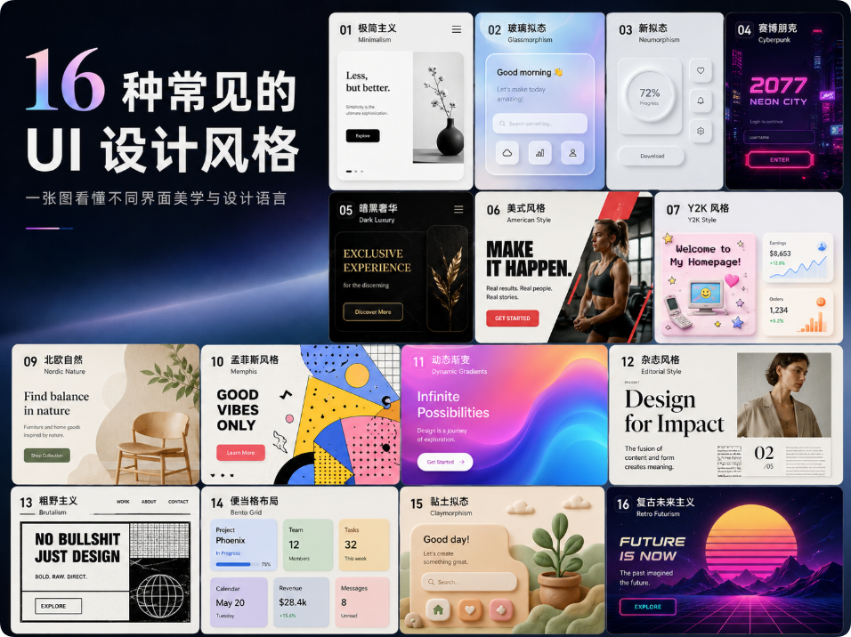 16 种常见的 UI 设计风格提示词